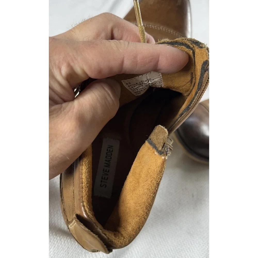 Steve Madden Boots Mens Size 9.5 Leather Jabbar Lace Up Zipper Casual‎ Shoes